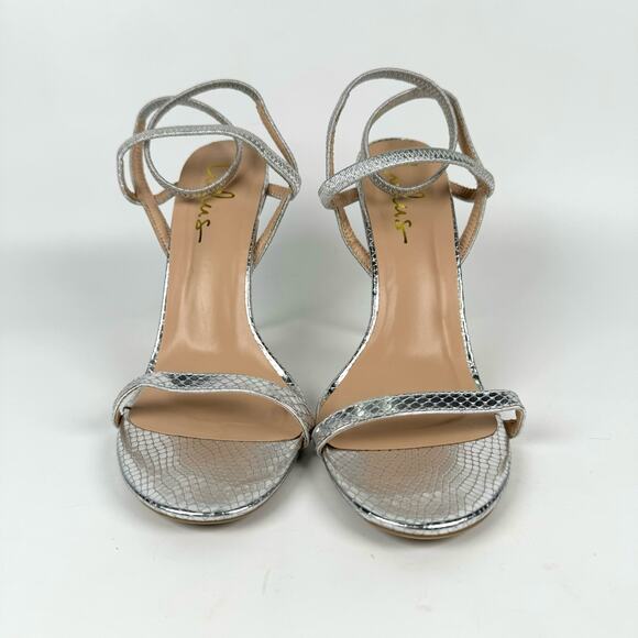 Lulus Women's Silver Snake Stillettos Ankle Strap Clubwear Heels Size 9 - Picture 5 of 7